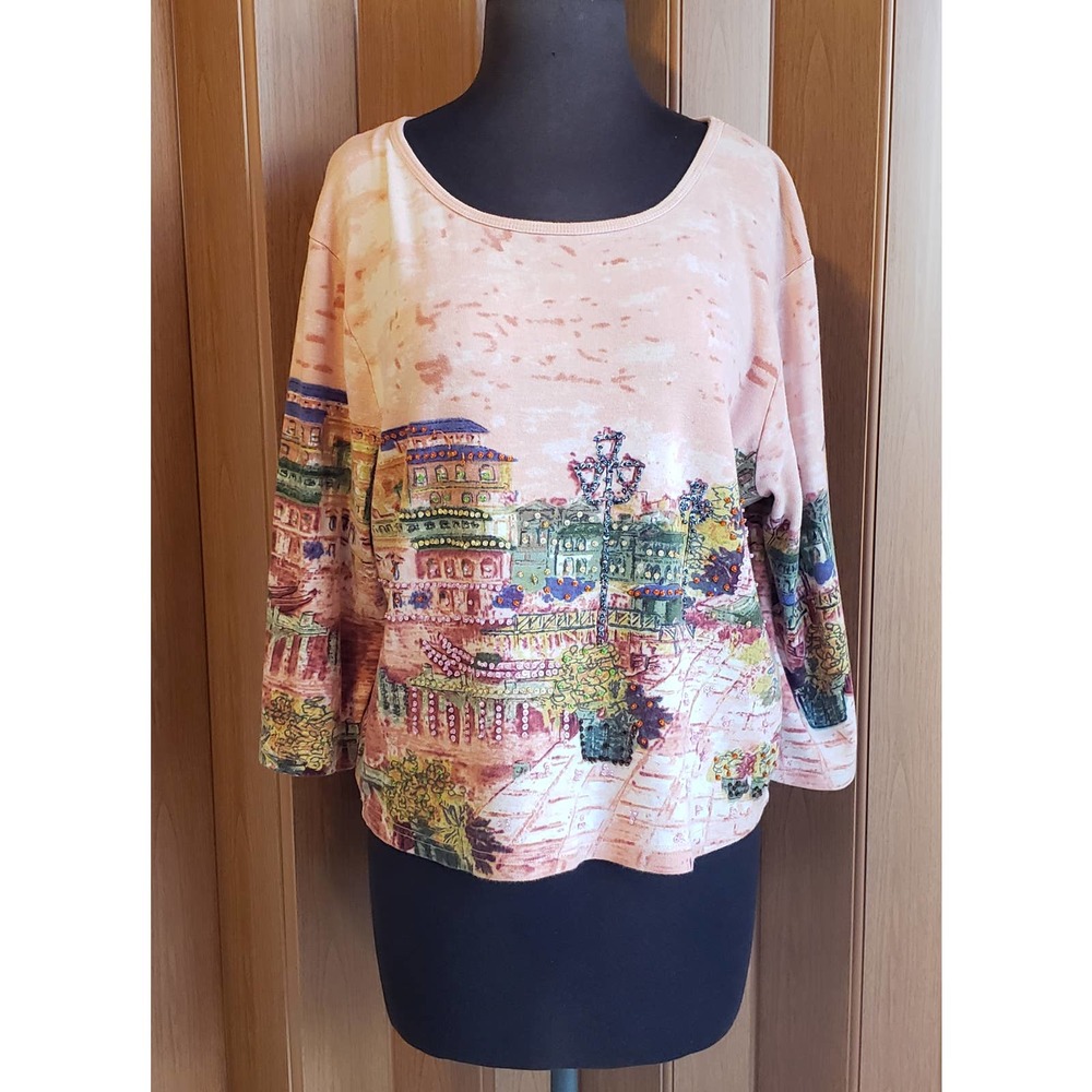 Take Two size XL long sleeve Venice scene multicolored sequin knit top